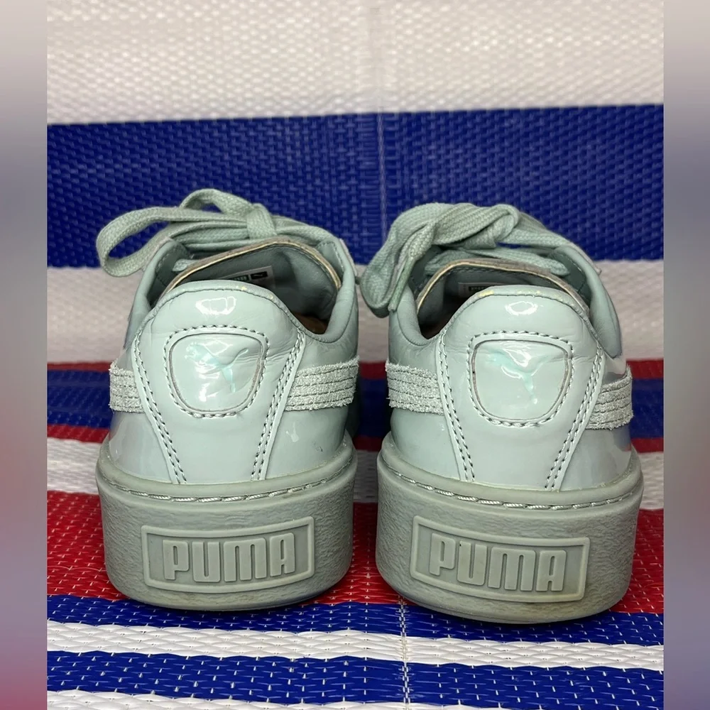 PUMA - Women's Mint Green Leather Basket Platform Sneakers Size 7.5 Shoes Unisex